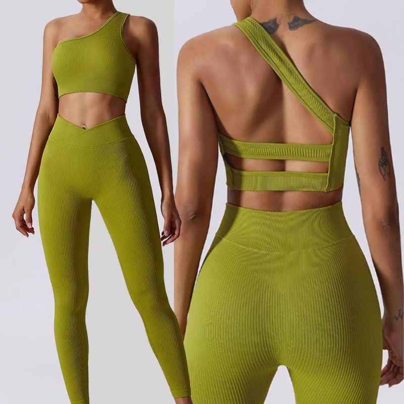 Wholesale Featured One-Shoulder Seamless Yoga Set-A2001