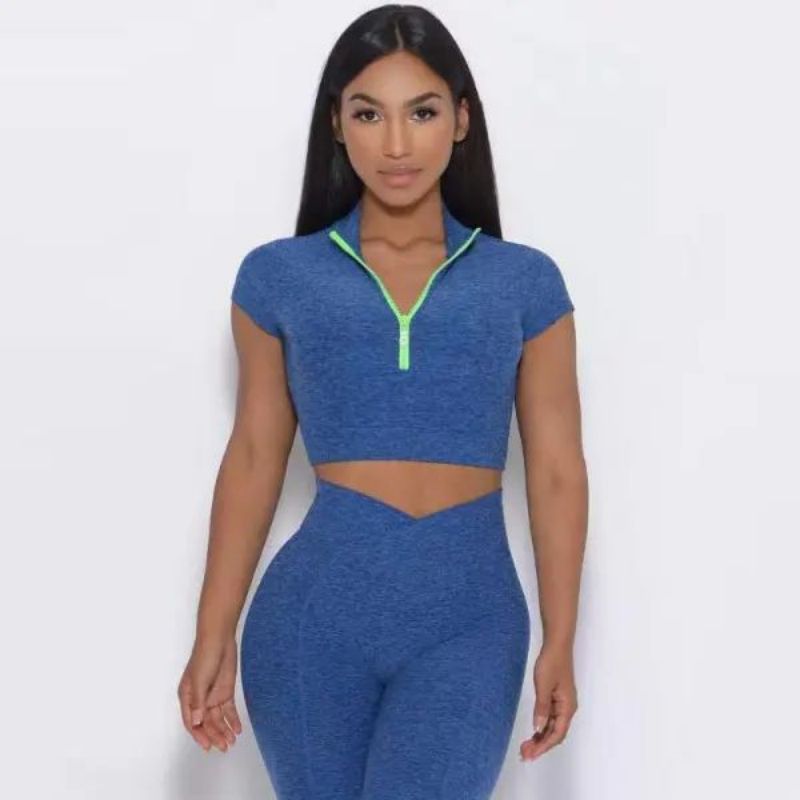 Wholesale Ladies Active Wear Sets With Zippers-A2009