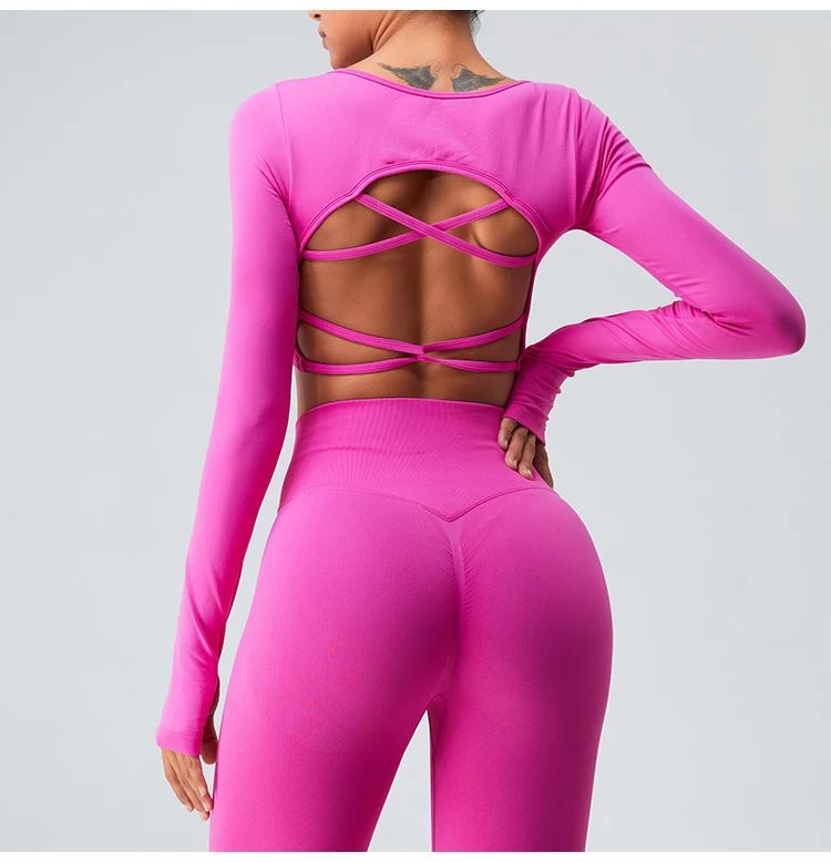 Long-Sleeved Backless Ladies Activewear Sets