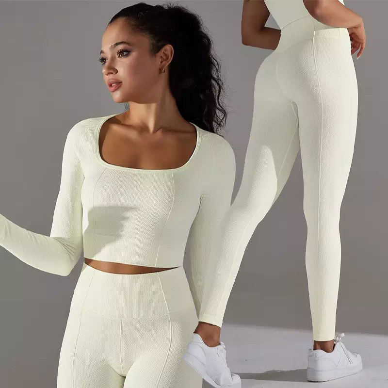 Wholesale New Ribbed Spandex Long Sleeve Workout Sets For Women-A3002